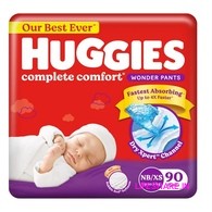 Huggies Complete Comfort Wonder Pants | Pant Style Baby Diapers New Born / XS Size, 90 Count | India's Fastest Absorbing Diaper, Patented Dry Xpert Channel, Ideal for 0-5 Kgs