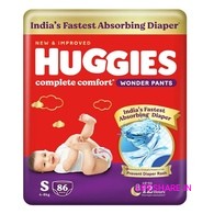 Huggies Complete Comfort Wonder Pants | Pant Style Baby Diapers Small Size, 86 Count | India's Fastest Absorbing Diaper, Prevents Diaper Rash, Ideal for 4 to 8 Kgs