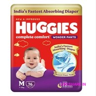 Huggies Complete Comfort Wonder Pants | Pant Style Baby Diapers Medium Size, 76 Count | India's Fastest Absorbing Diaper, Prevents Diaper Rash, Ideal for 7 to 12 Kgs