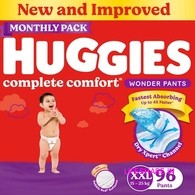 Huggies Complete Comfort Wonder Pants | Pant Style Baby Diapers XXL Size, 96 Count | India's Fastest Absorbing Diaper, Patented Dry Xpert Channel, Ideal for 15 to 25 Kgs
